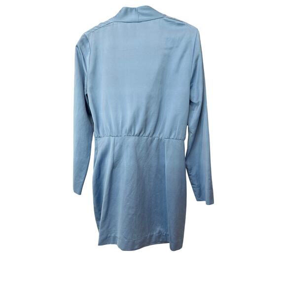 Zara Long Sleeve Mini Dress Robin’s Egg Blue Deep V Neck Tie Women’s Sz L EUC - Picture 3 of 4